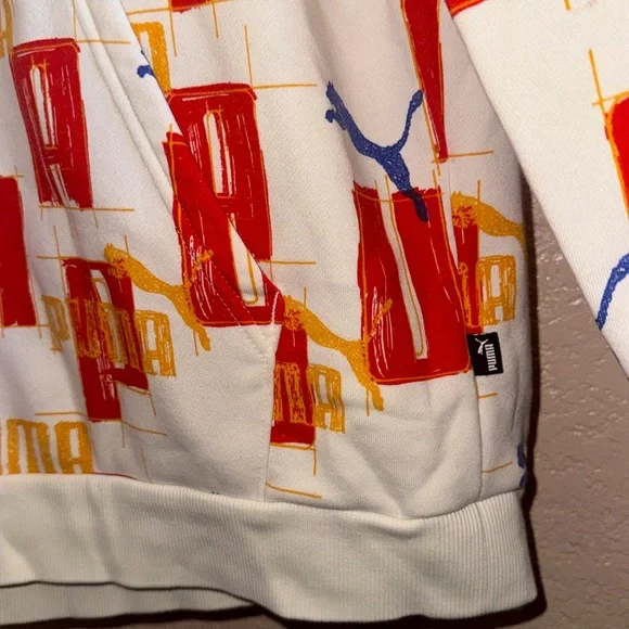 Puma Men’s Size Large Red and Yellow All Over Graphic Hoodie Athletic Sweatshirt - Picture 6 of 7